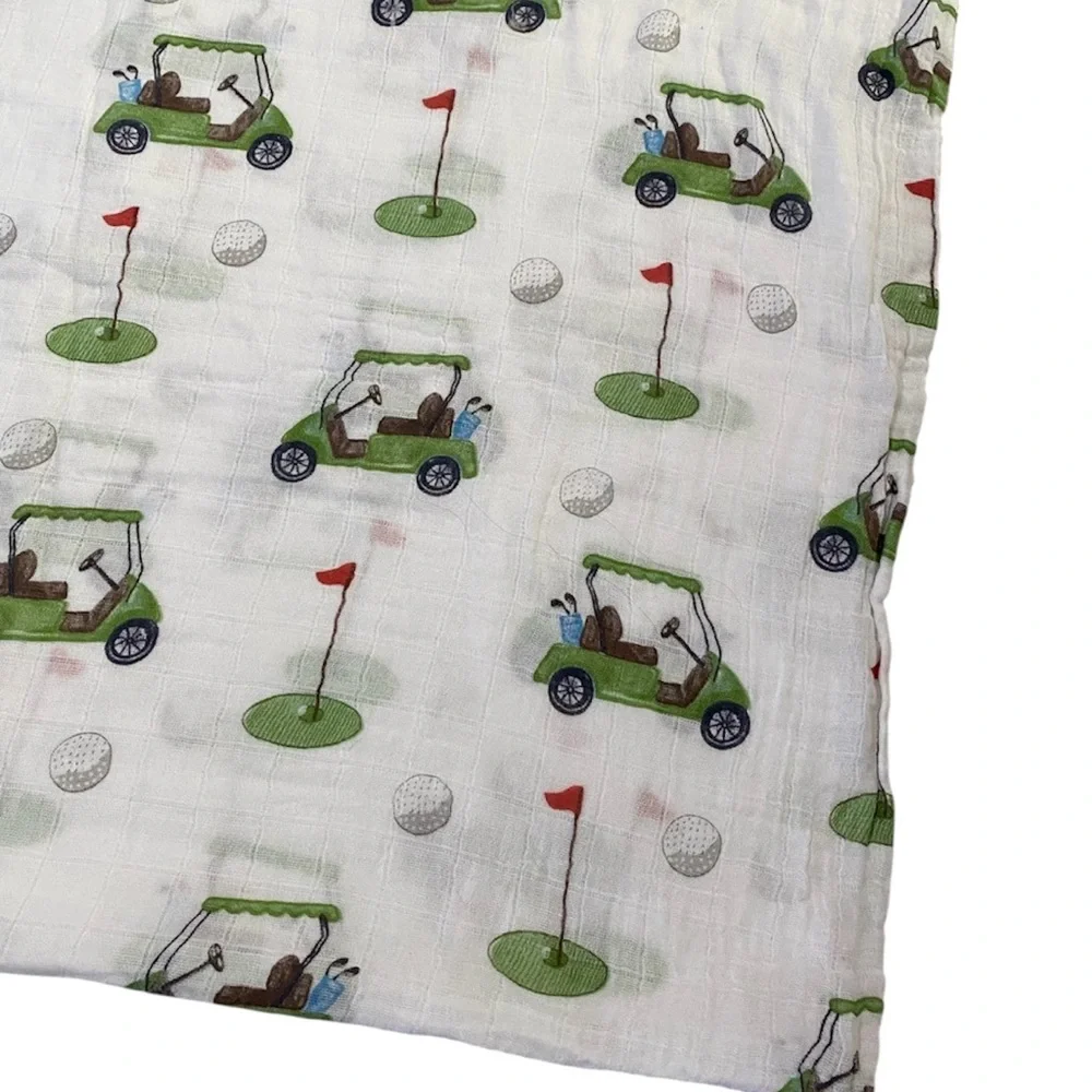 Lolly Banks Muslin Swaddle Blanket Cotton Gauze Green White Golf Theme